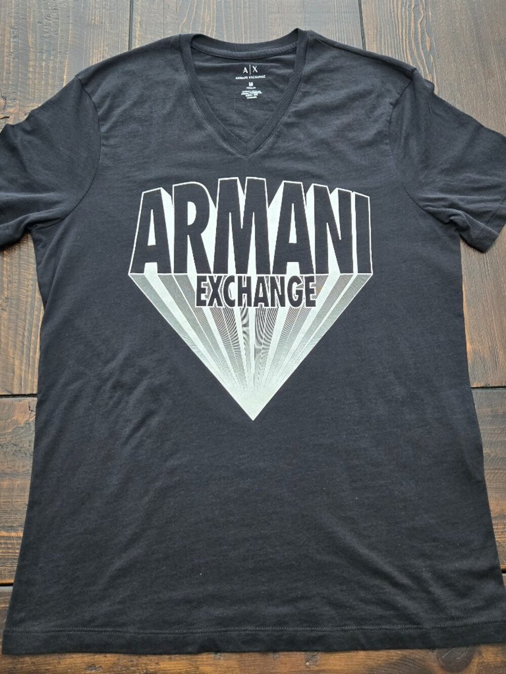 Armani Exchange AX Men M Black V Neck Block Zoom Graphic Logo T Shirt Medium